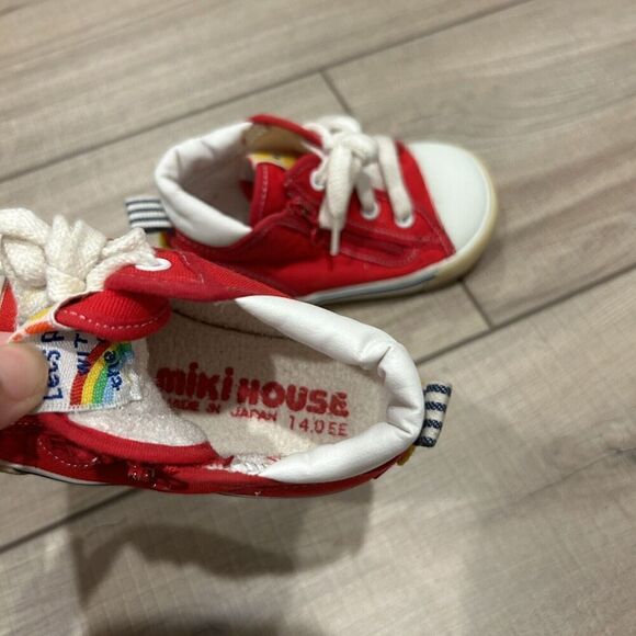 Miki House Second Shoes Red Canvas Logo Strap Sneakers Toddler Size 8 (14 cm) - Picture 10 of 11